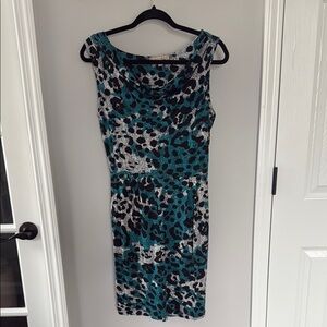 Banana Republic Stylish Leopard Print Dress - Teal and Black-Size Small